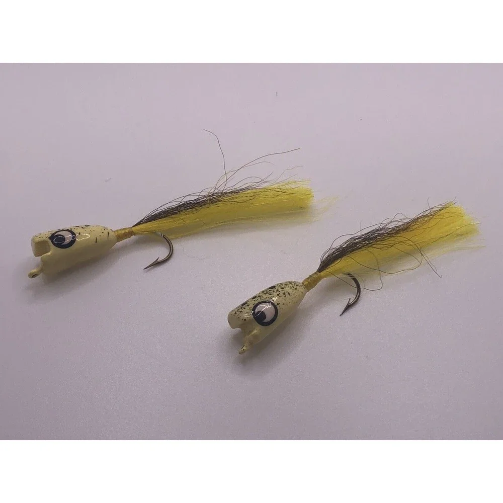 Vintage Fly Lure Hard Head Hook Hair Yellow Speckled Spotted Tied Painted Lot